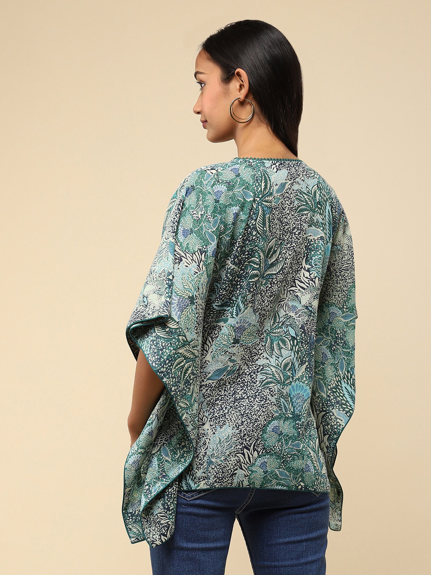 aarke Ritu Kumar Green & Blue Cotton Floral Print Kaftan