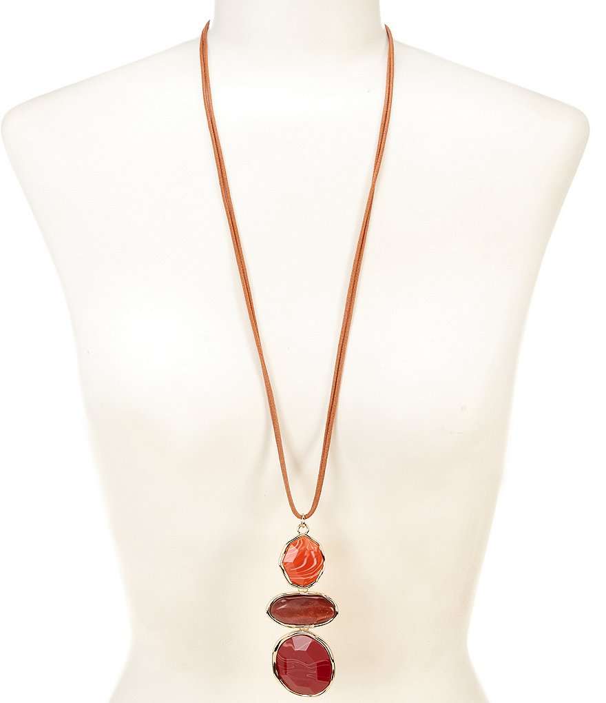 Cord Faceted Three Stone Y-Necklace