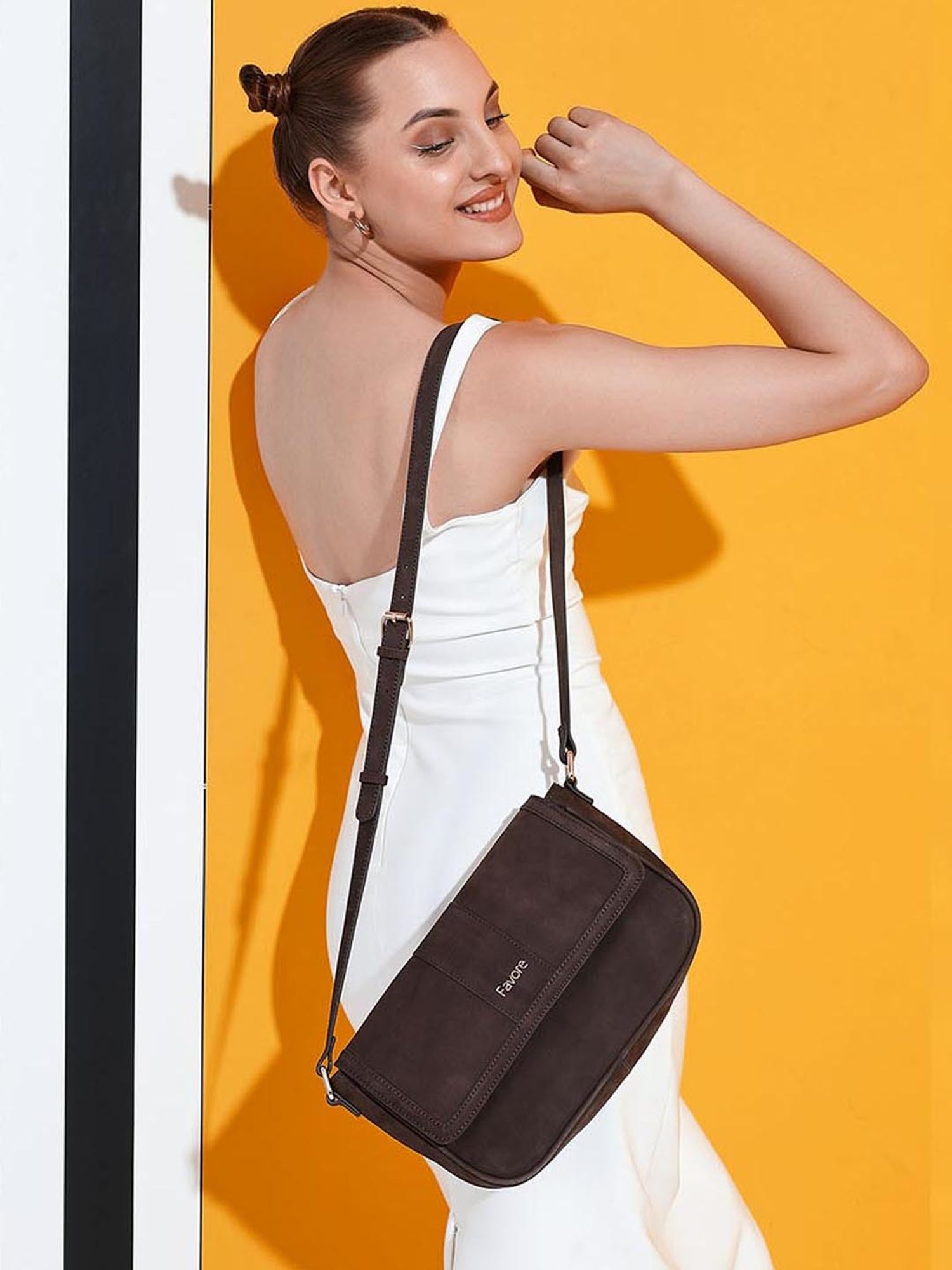 Saint G Brown Solid Medium Sling Handbag