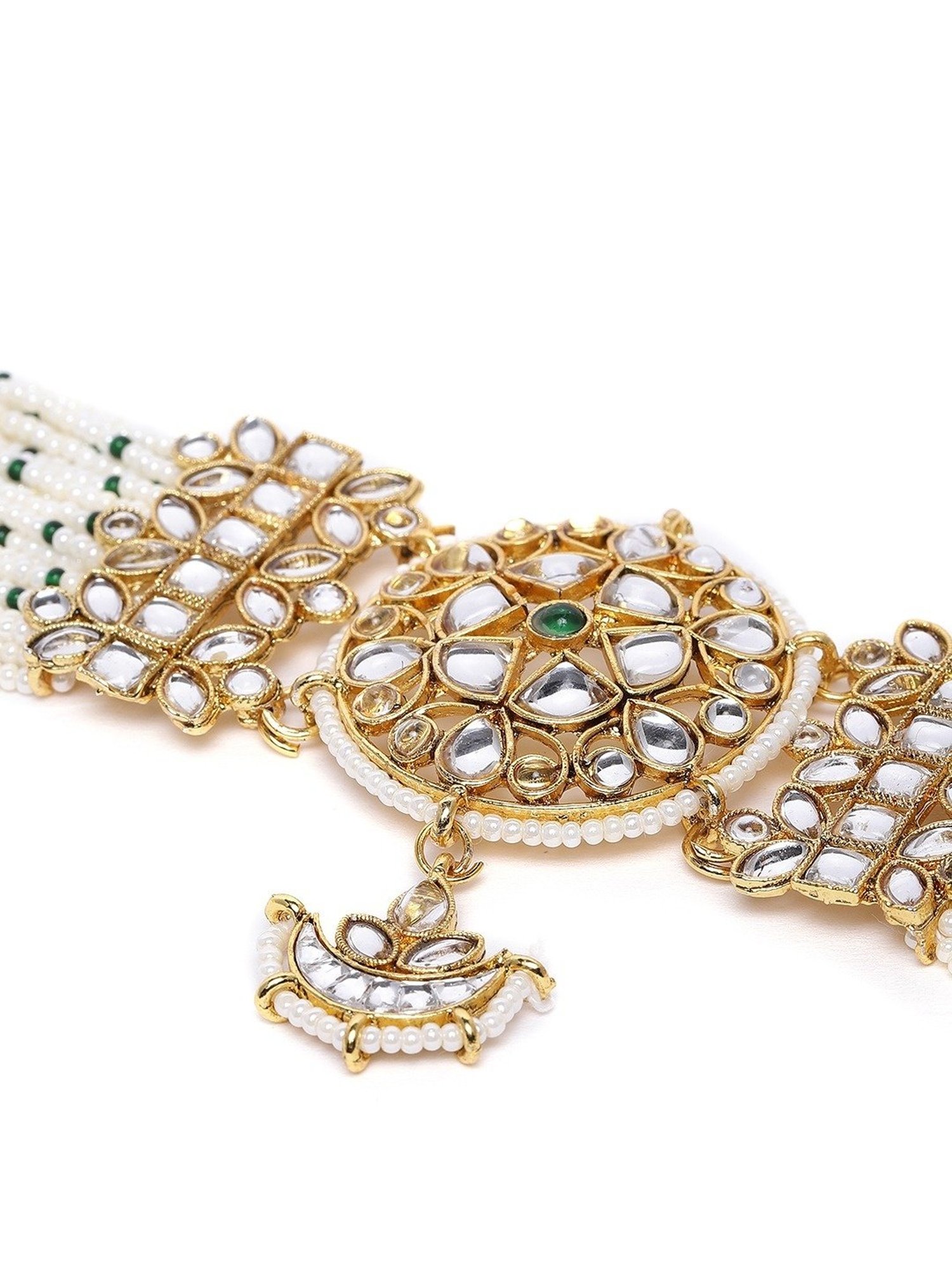 Zaveri Pearls Gold Tone Kundan & Multistrand Pearls Choker Necklace & Earring Set-ZPFK10244