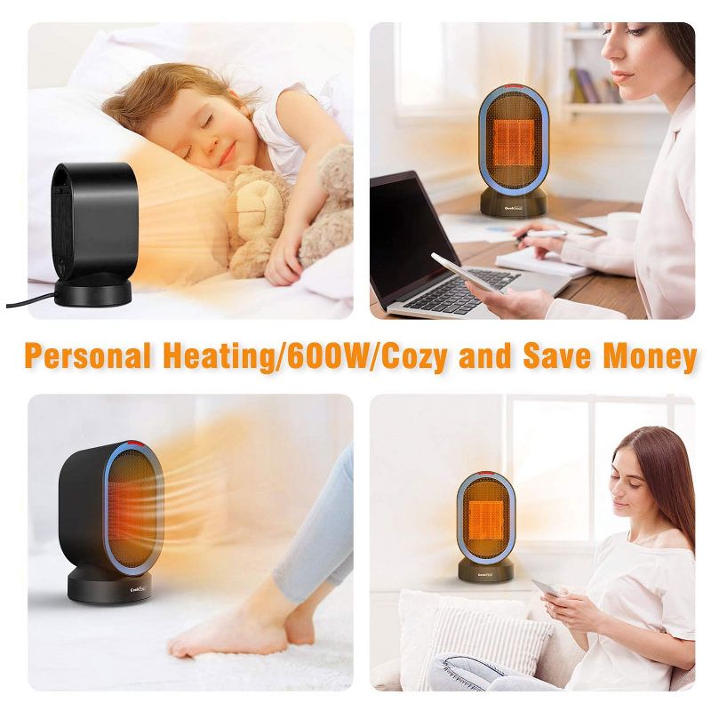 Geek Heat Personal Portable Oscillating Ceramic Space Heater with Overheat Protection for Home, Office, Living Room, and Bedroom, Black