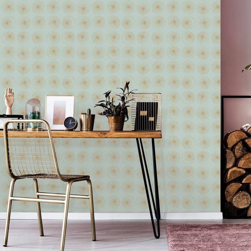 Tempaper Goodbye Moon Peel and Stick Wallpaper Aegean Green and Metallic Gold