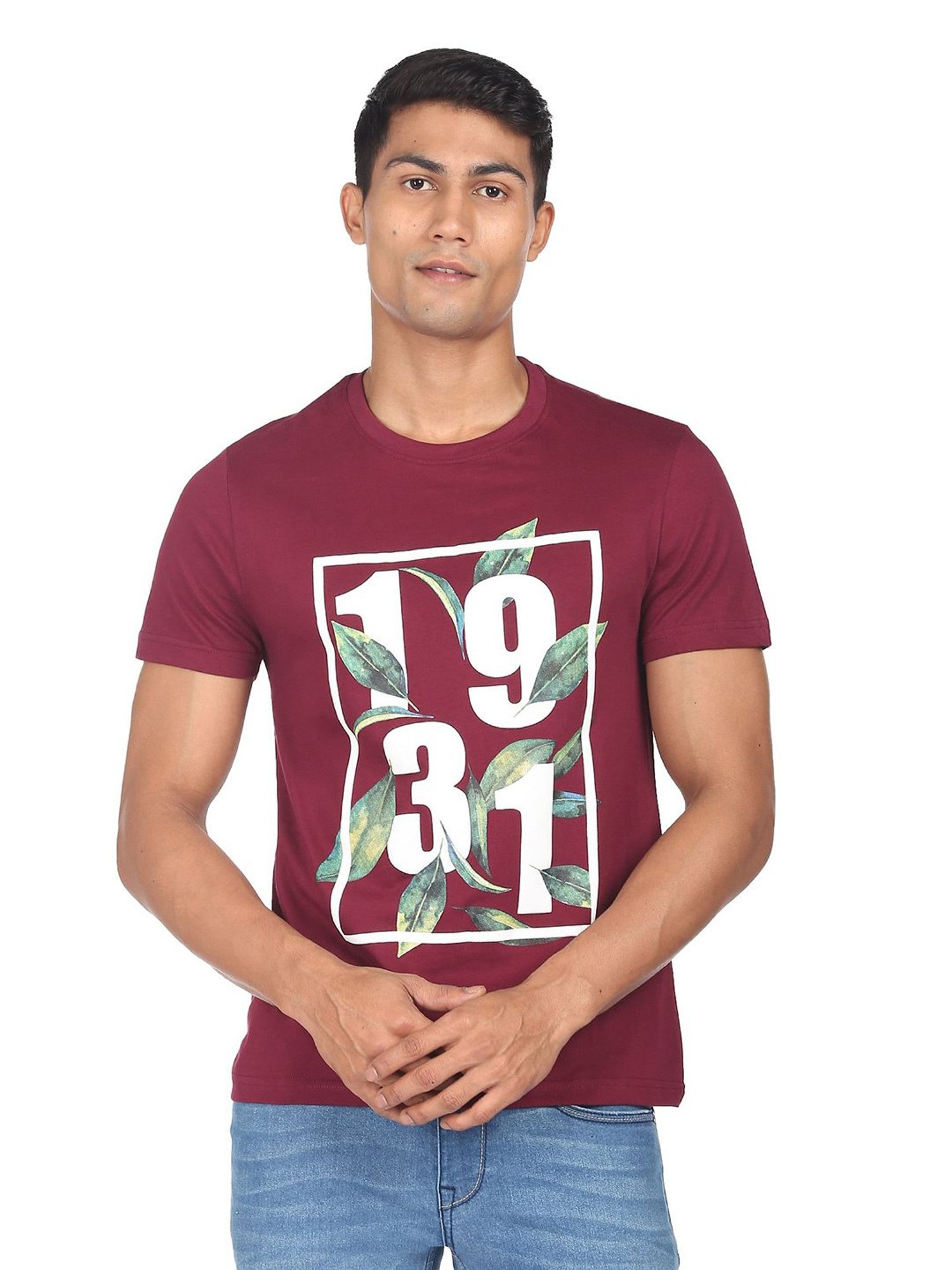 AD by Arvind Wine Slim Fit Crew T-Shirt