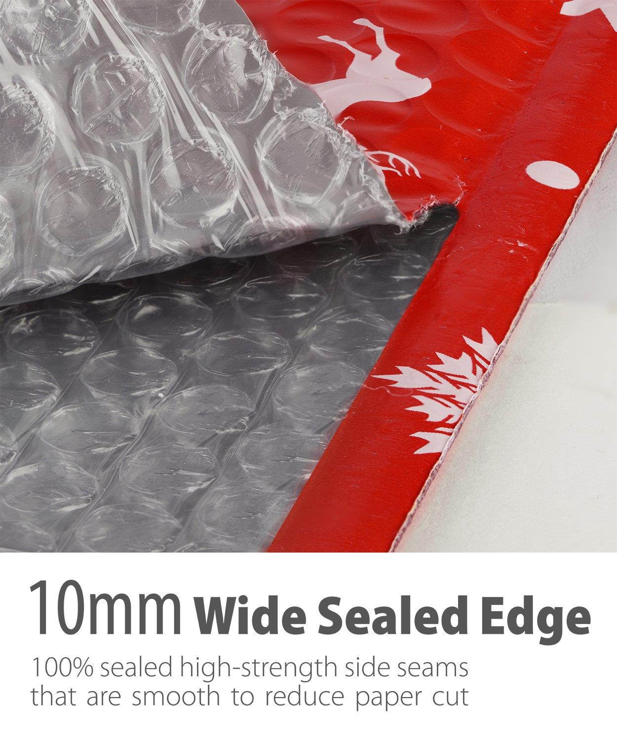 Fosmon #0 Christmas Poly Bubble Mailer 6.5 x 10, Extra Wide Water Resistant Padded Shipping Envelopes - Xmas Red White Snow (100 Pack)