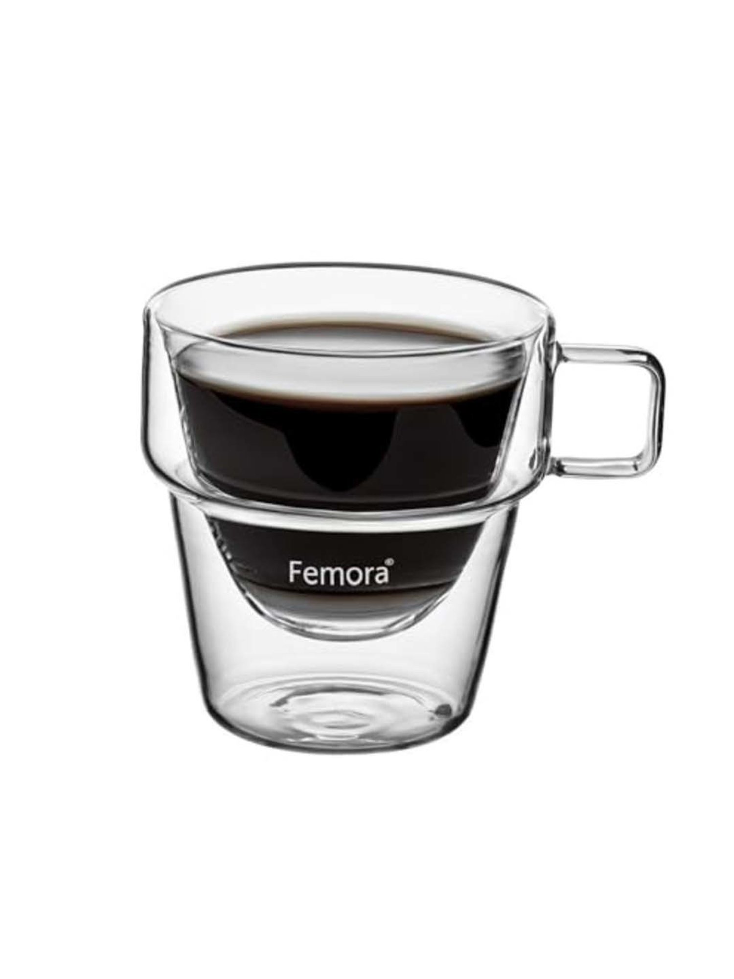 Femora Double Wall Transparent Glass Heat Resistant Coffee Mugs With Handle (0.235 L) - Set of 4