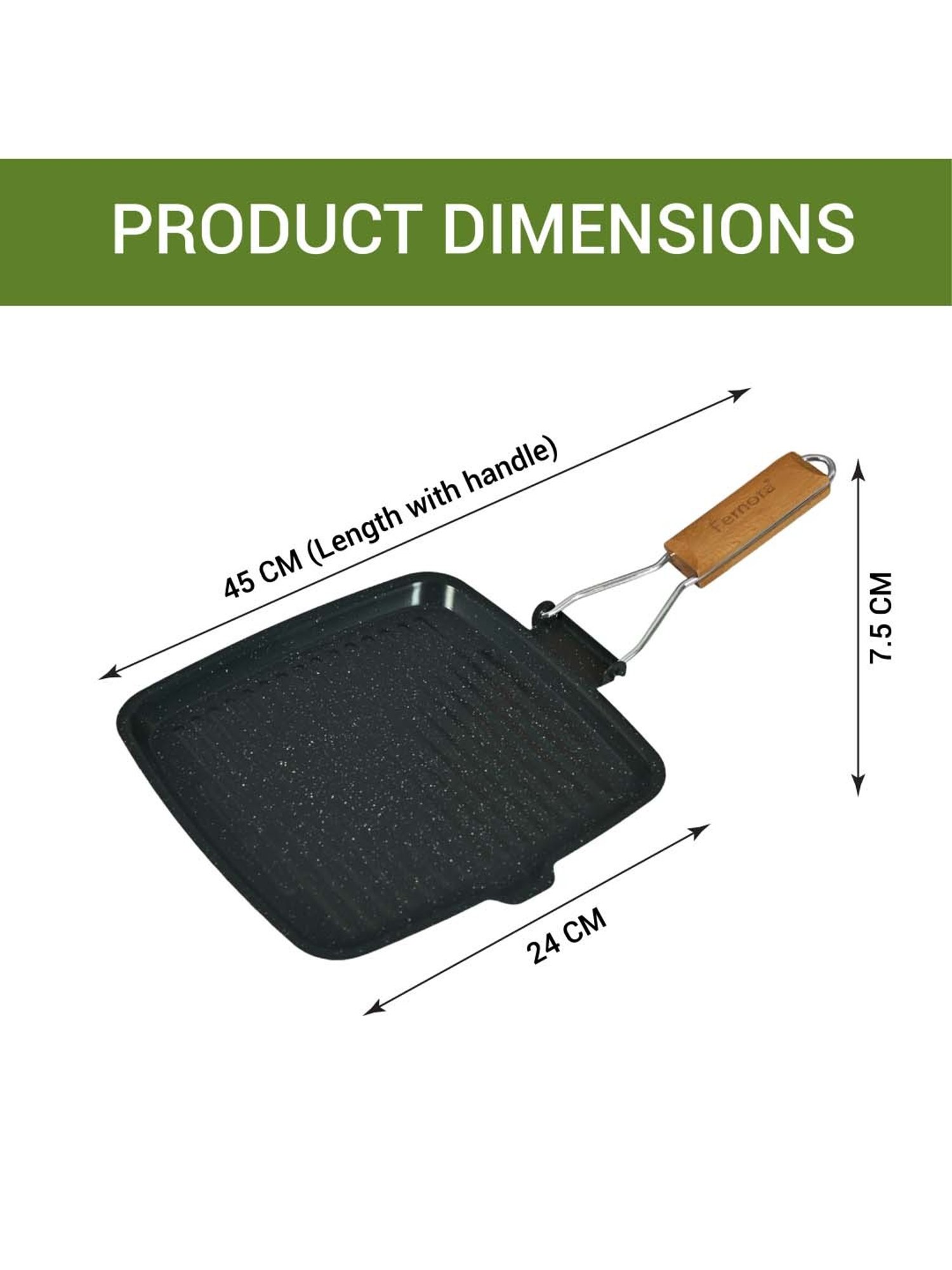 Femora Black Carbon Steel 3 Layer Non-Stick Square Grill Pan (0.8 L)