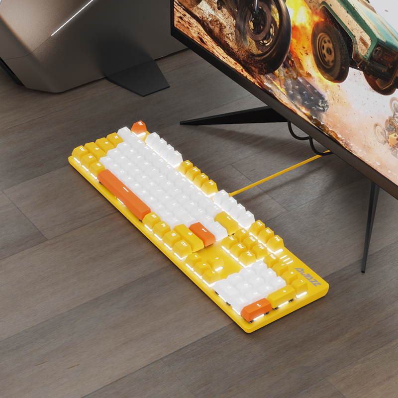 A-jazz  N-Key Rollover  Mechanical Gaming Keyboard, White Backlit, PBT Keycaps-White and Yellow