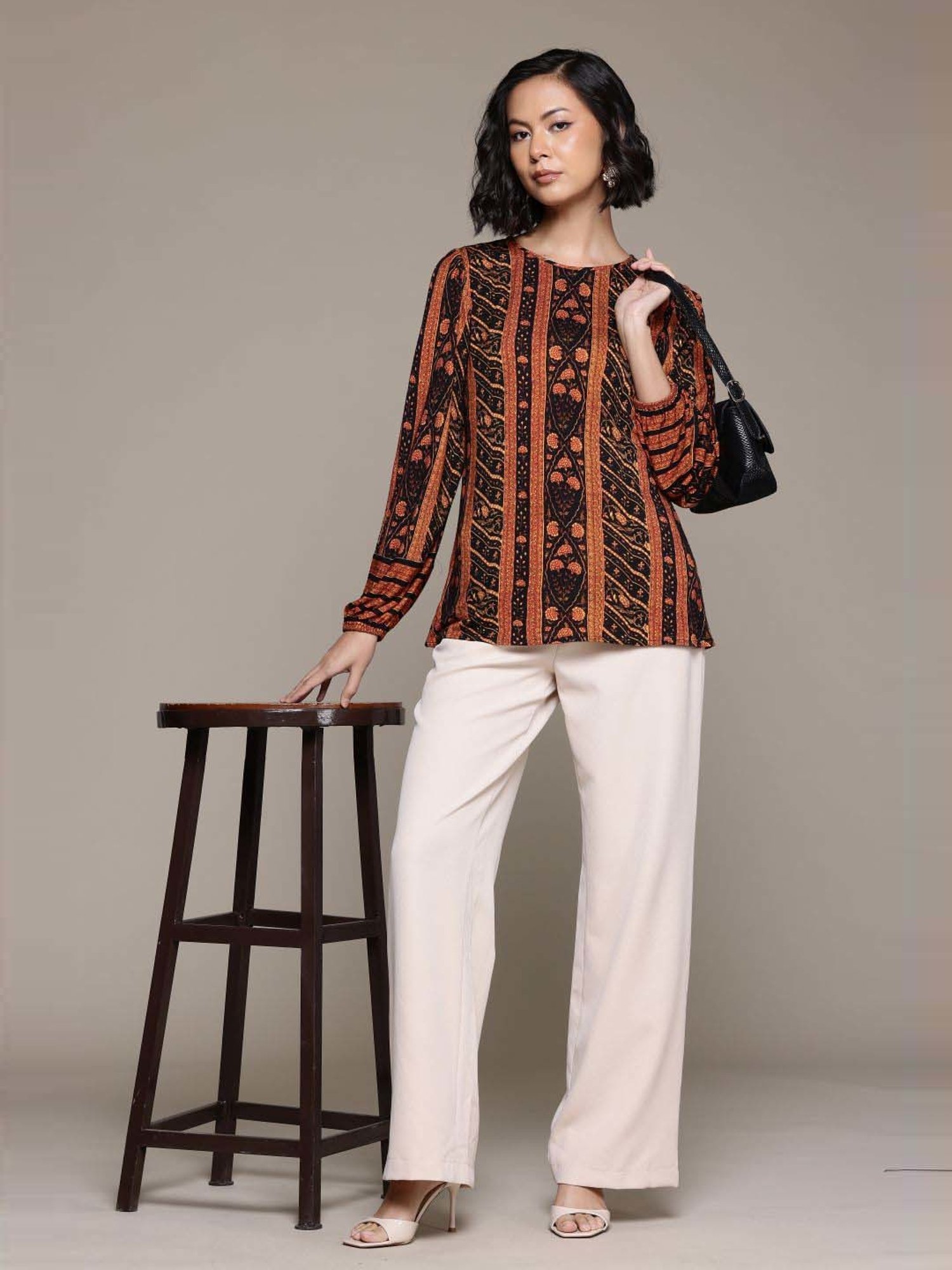 AARKE RITU KUMAR Black & Orange Printed Top