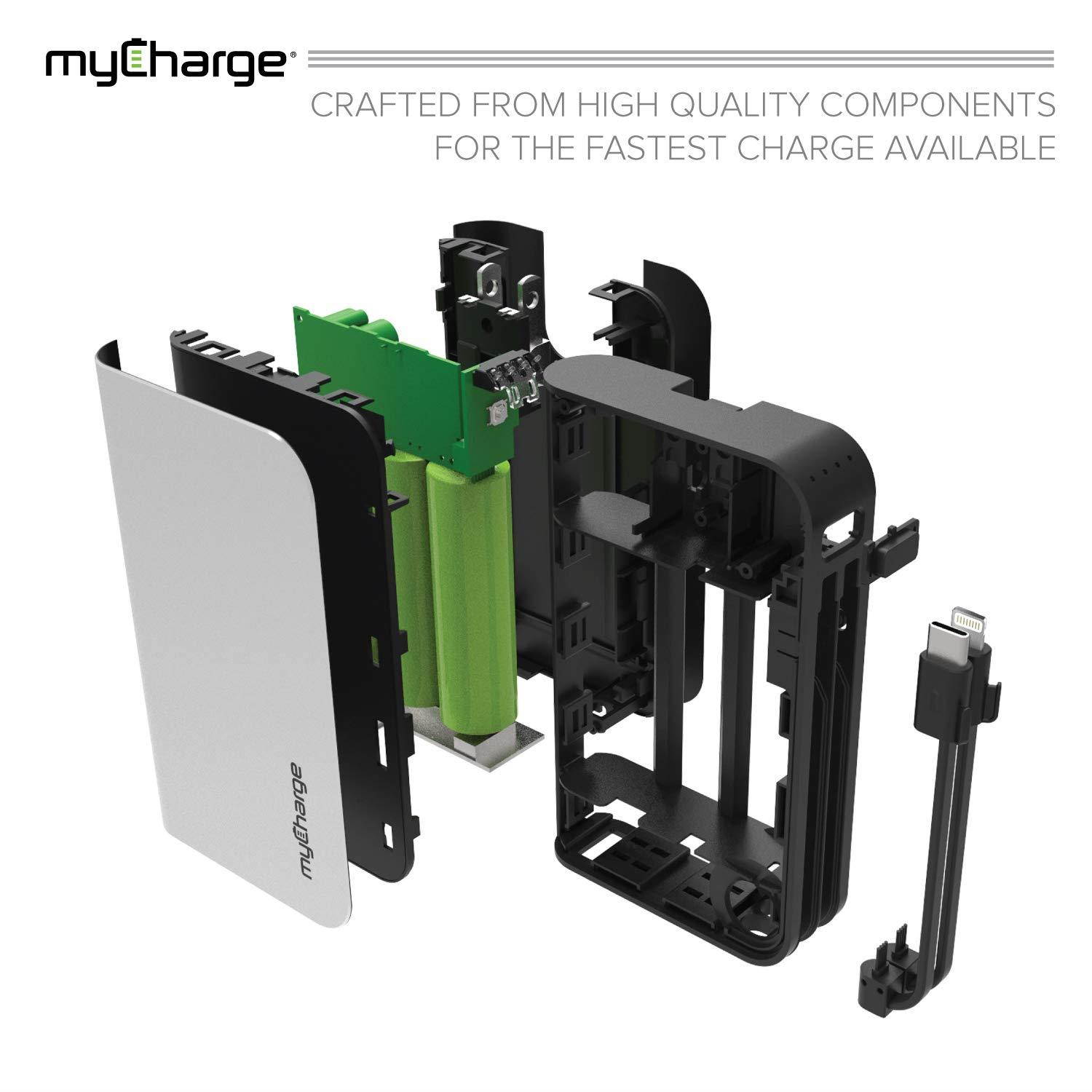 myCharge Portable Charger Power Bank - HubMax Universal 10050 mAh External Battery Pack | Wall Charger Foldable Plug | Built in Cables (iPhone Charger Lightning Cable and Android Samsung USB C)