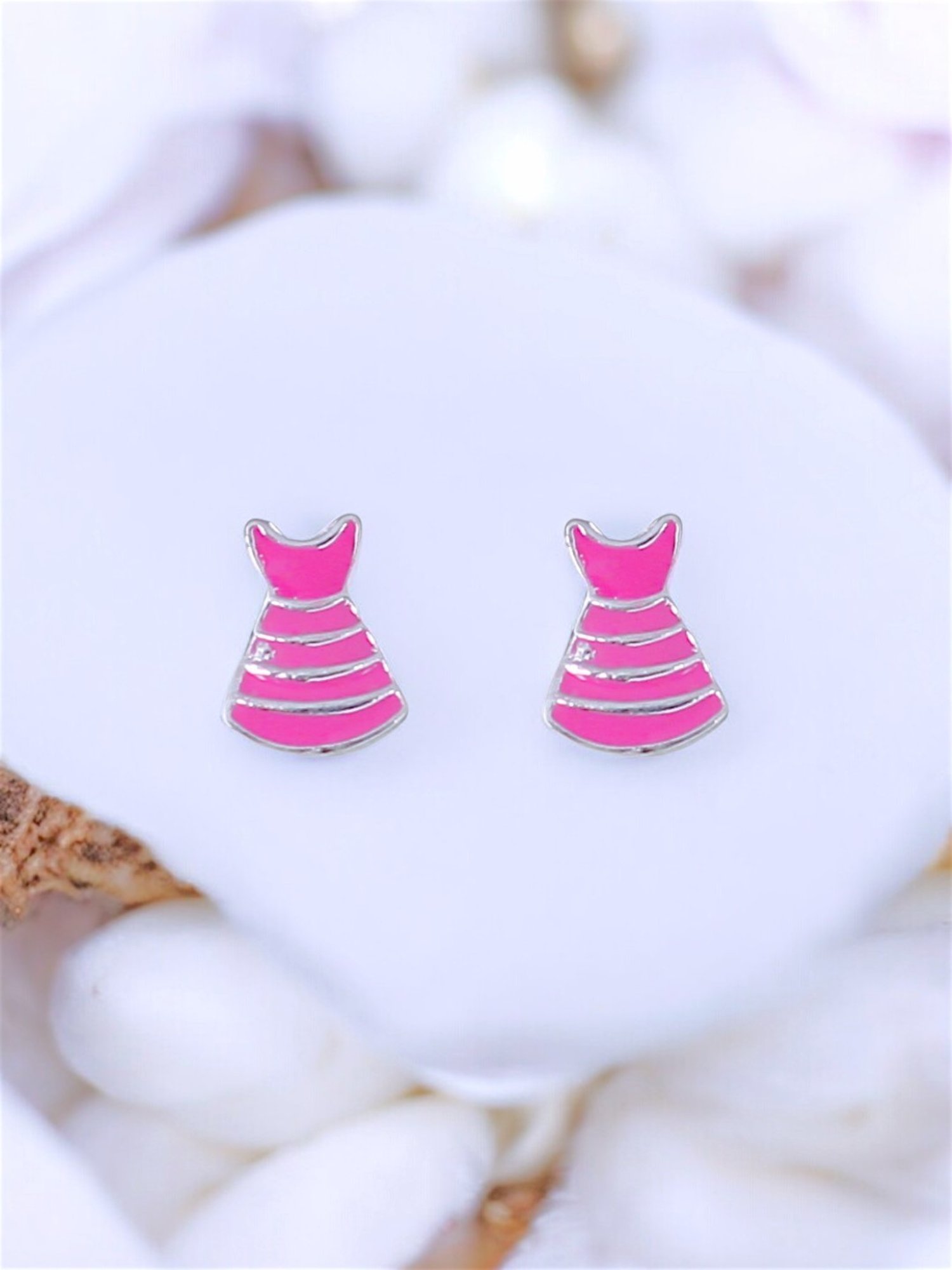 Taraash 925 Sterling Silver Pink Dress Earrings for Kids & Girls