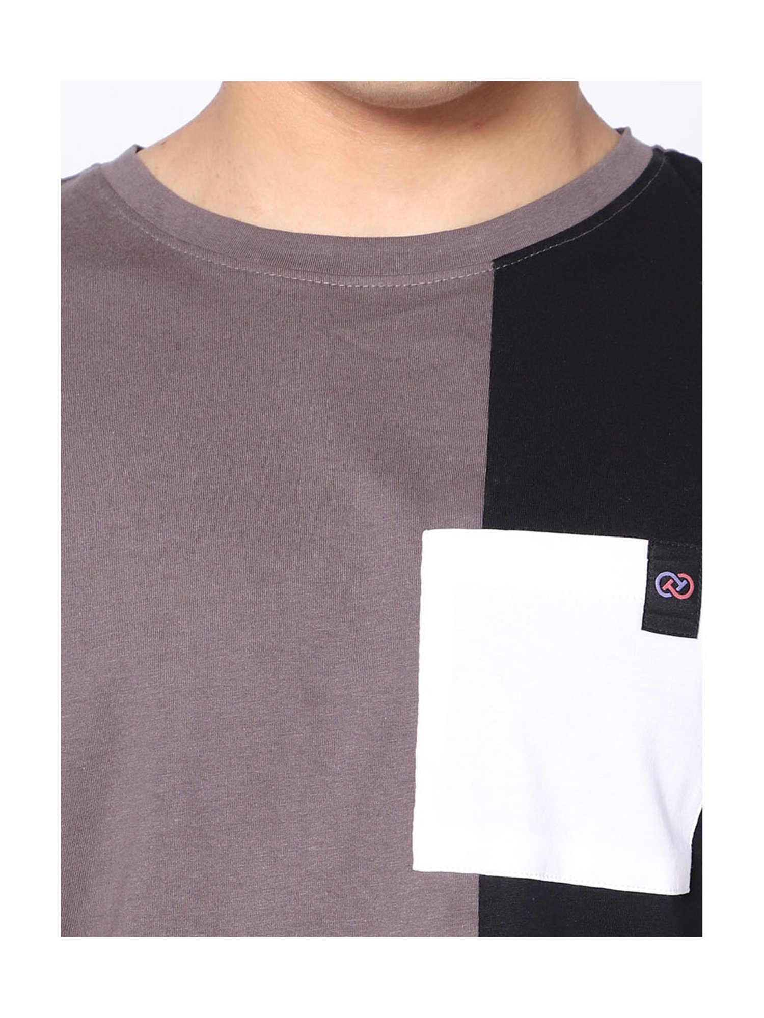 TeenTrums Boys Grey & Black Color Block T-Shirt