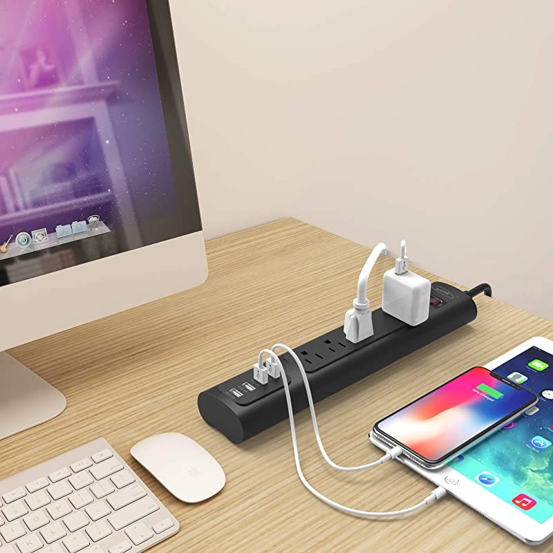 Power Strip Surge Protector with 4 AC Outlets and 4 USB Charging Ports 6 Feet Long Extension Cord for Smartphone Tablets HomeOffice Hotel Black