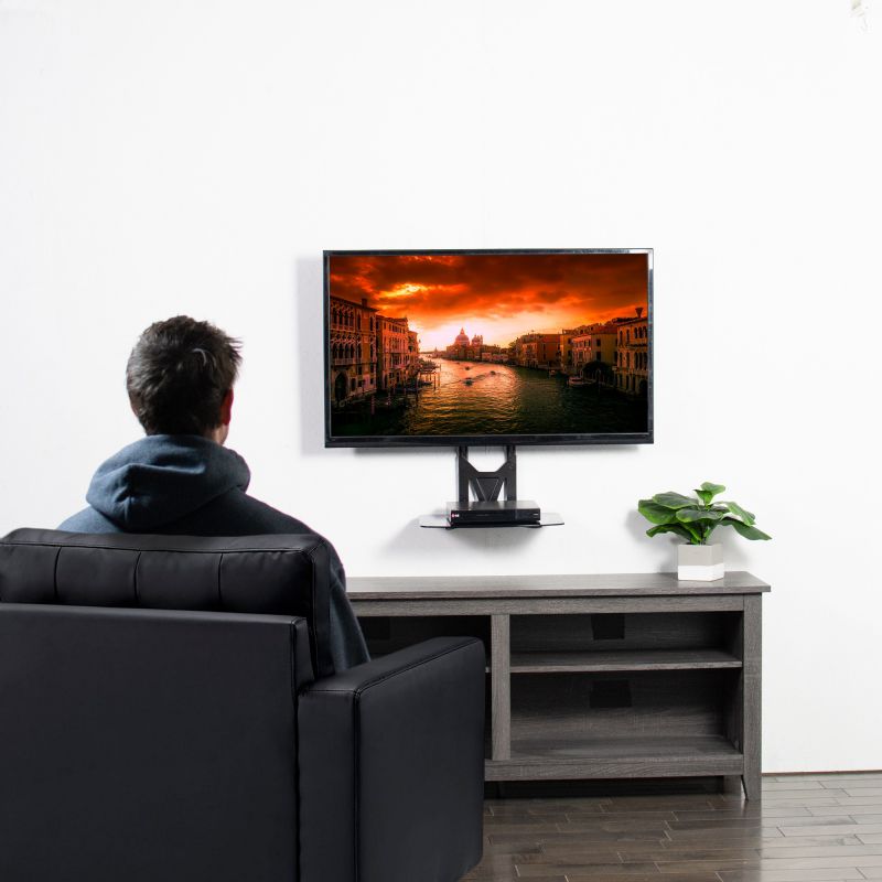 VIVO Black 32" to 55" Flat Screen TV Wall Mount | Fixed Tilt & Entertainment Shelf Floating AV, DVD Shelves (MOUNT-VW11)
