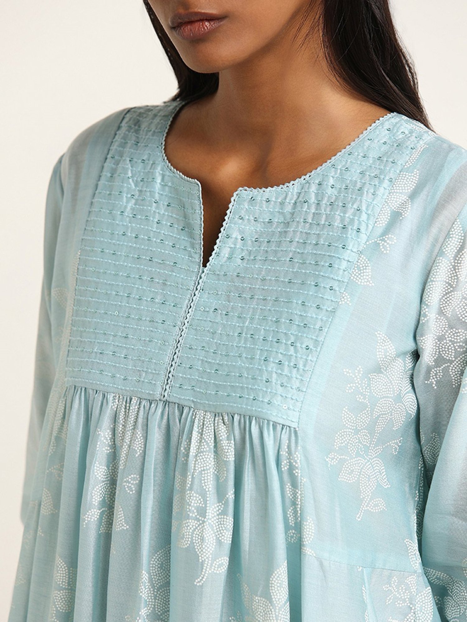 Zuba by Westside Blue Bandhani Floral Design A-Line Kurta with Camisole