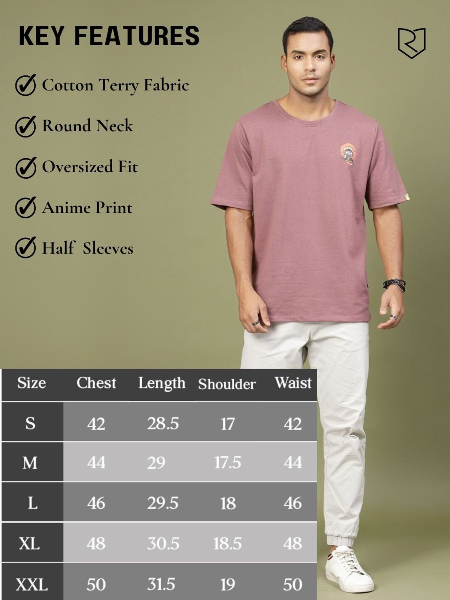 Rigo Mauve Cotton Loose Fit Typography T-Shirt