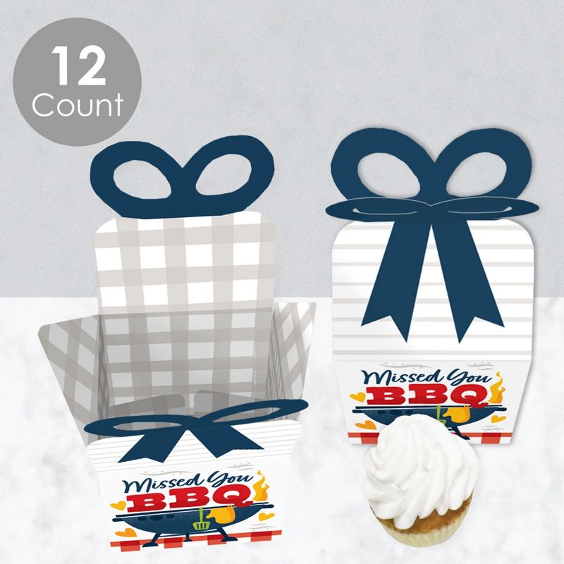 Big Dot of Happiness Missed You BBQ - Square Favor Gift Boxes - Backyard Summer Picnic Party Bow Boxes - Set of 12