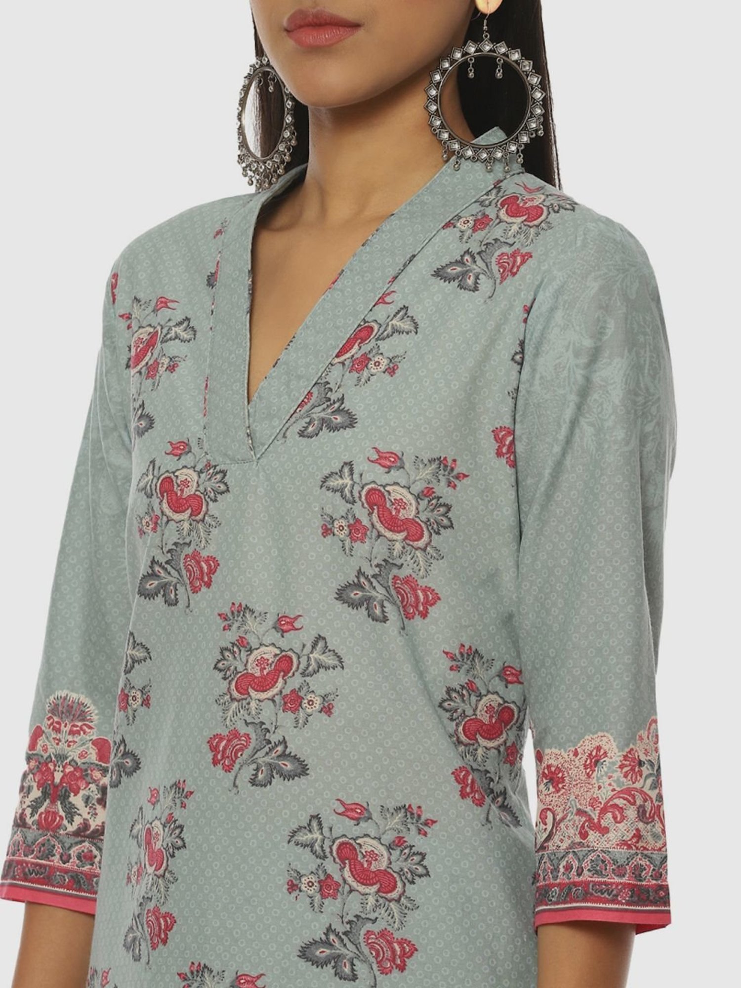 Biba Blue Cotton Printed Kurta Palazzo Set With Dupatta