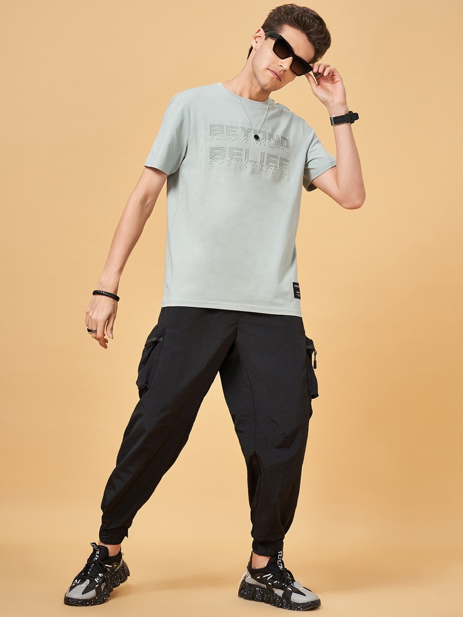 Street 808 by Pantaloons Nile Blue Regular Fit Printed T-Shirt