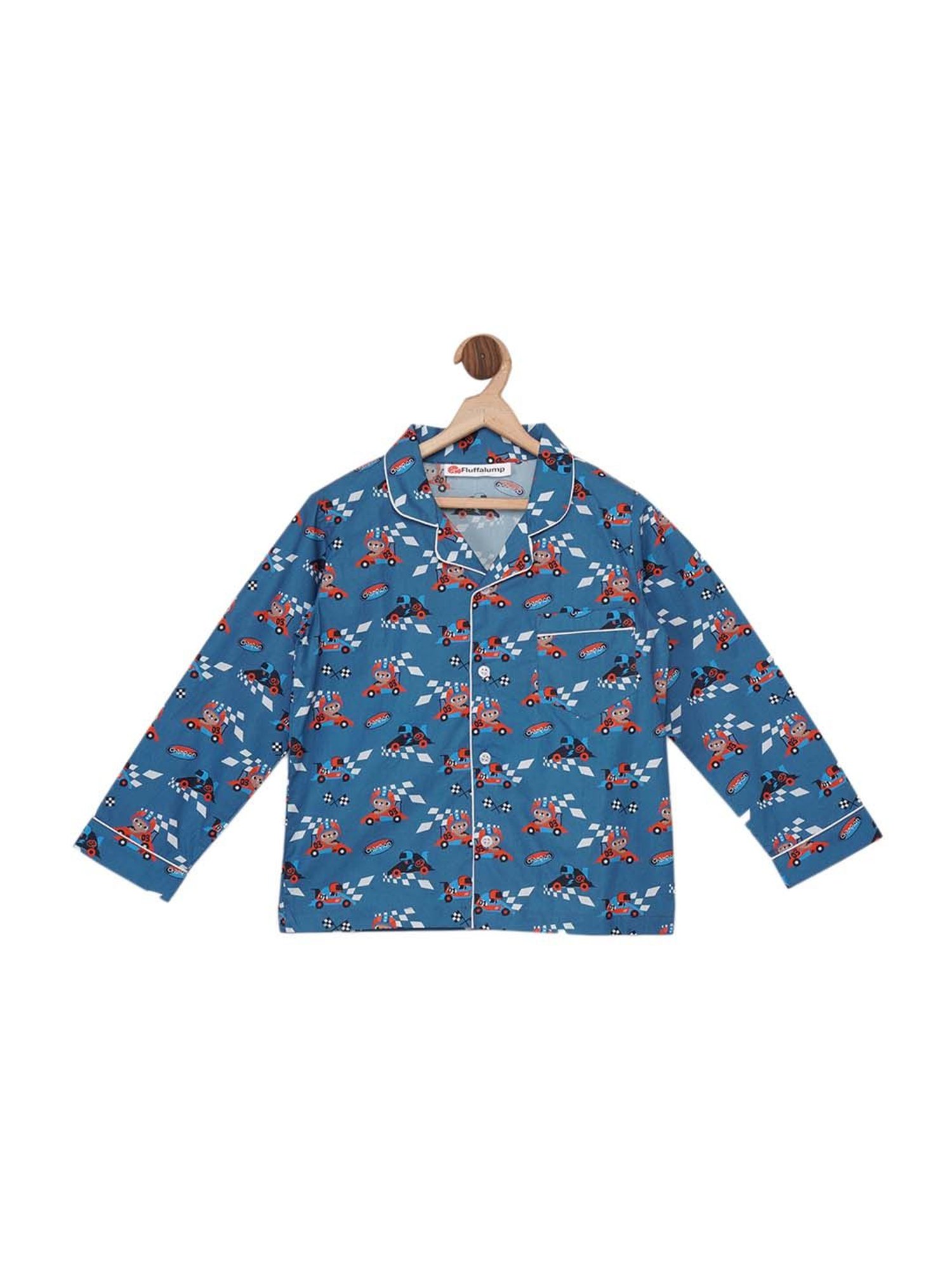 Fluffalump Boys Multicolor Cotton Printed Nightwear Top & Pants Set