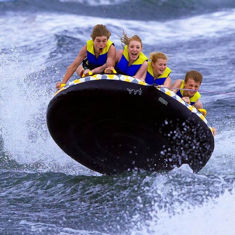 Rave Sports 02408 Mass Frantic 4 Rider Inflatable Lake Towable Boat Tube Float with Foam Handles, EVA Knuckle Guards, and Anti Chafe Guard