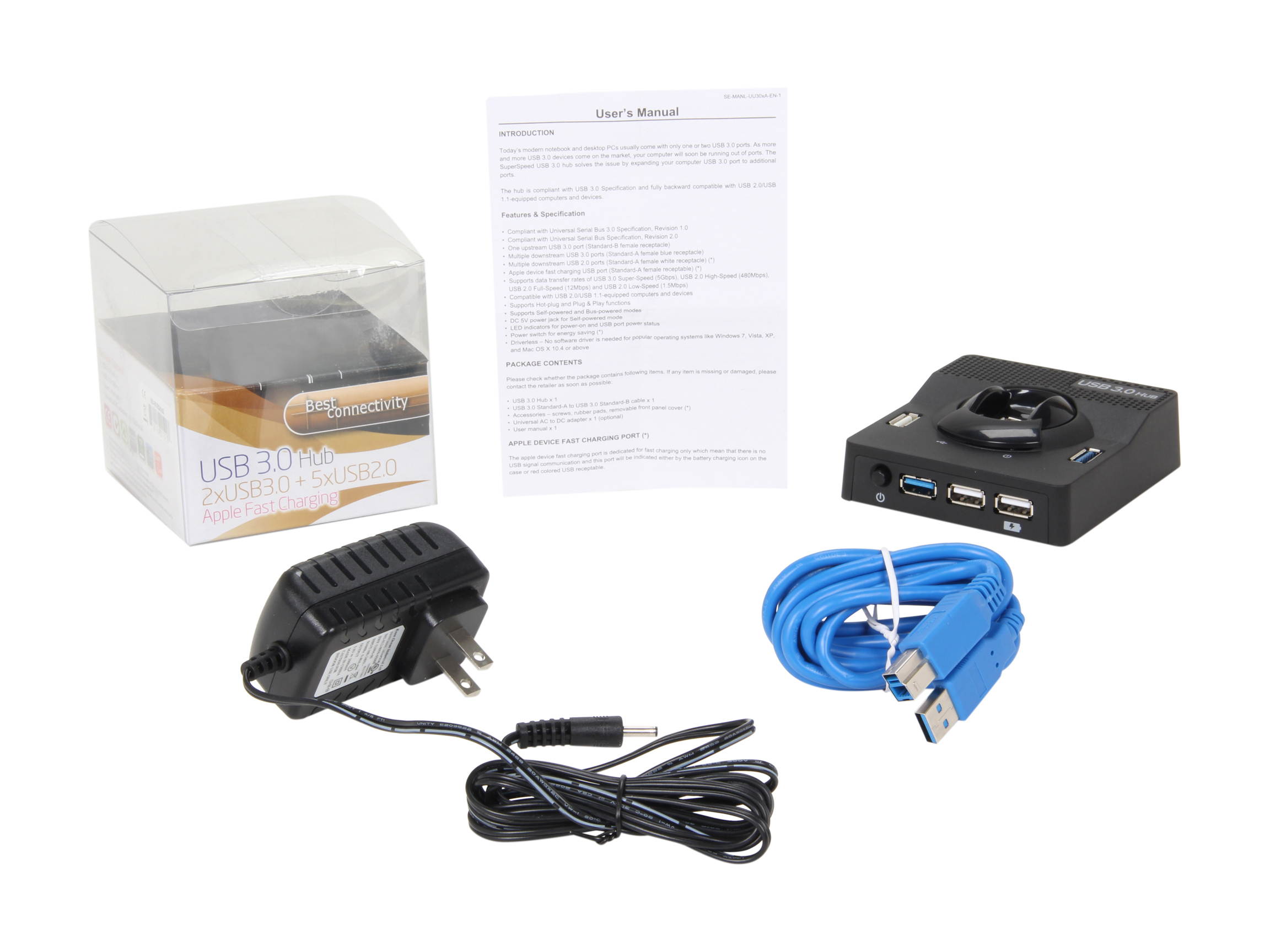 SYBA SD-HUB20102 USB 3.0/2.0 Combo-port Hub with Fast Charging Port for iPad, iPod, iPhone and Tablet PC