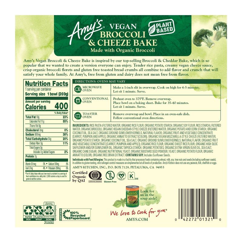 Amy's Vegan Frozen Broccoli & Cheese Bake - 9.5oz
