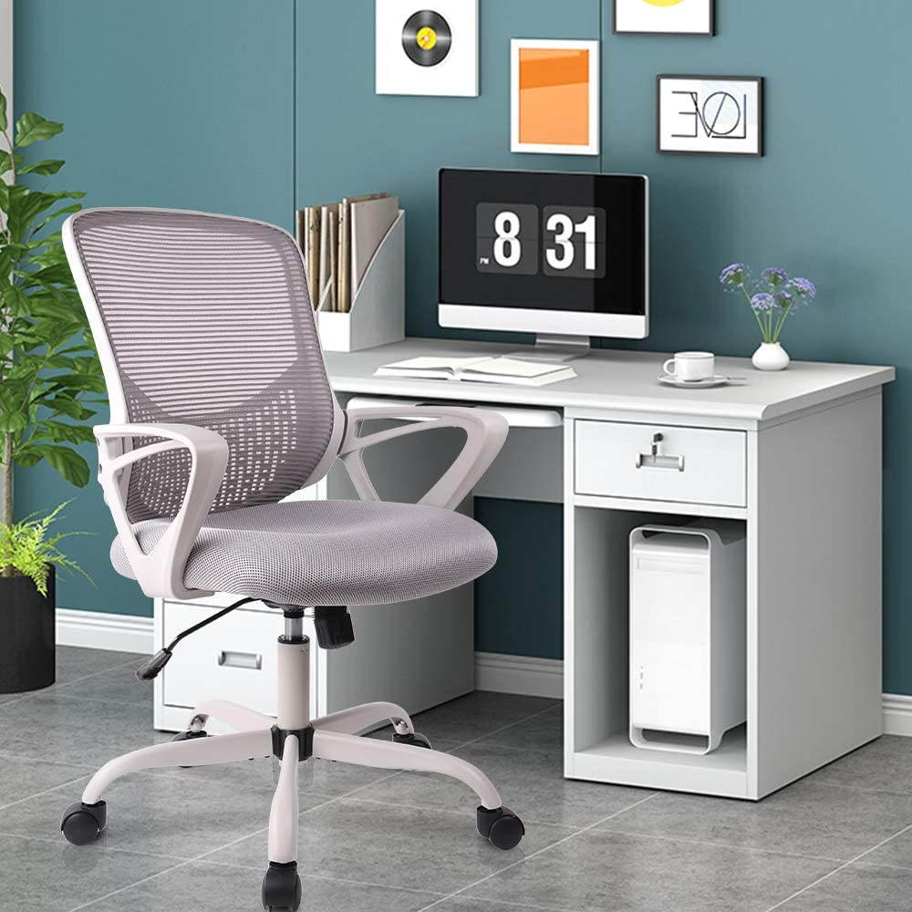 Ergonomic Office Chair with Lumbar Support, Height-adjustable Mesh Chair, Swivel Desk Chair with Armrests for Home Office, Grey
