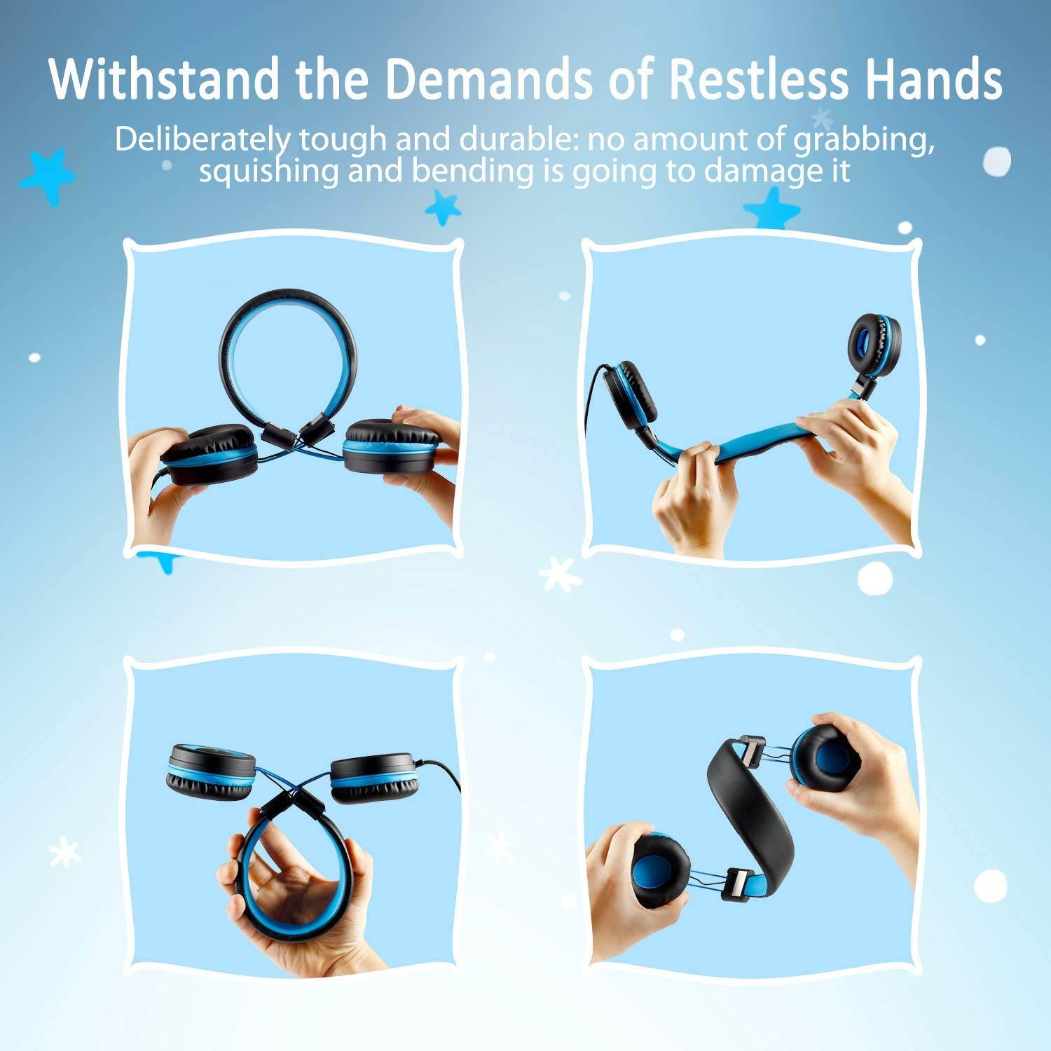 iClever HS14 Kids Headphones, Headphones for Kids with 94dB Volume Limited for Boys Girls, Adjustable Headband, Foldable, Child Headphones on Ear for Study Tablet Airplane School, Black