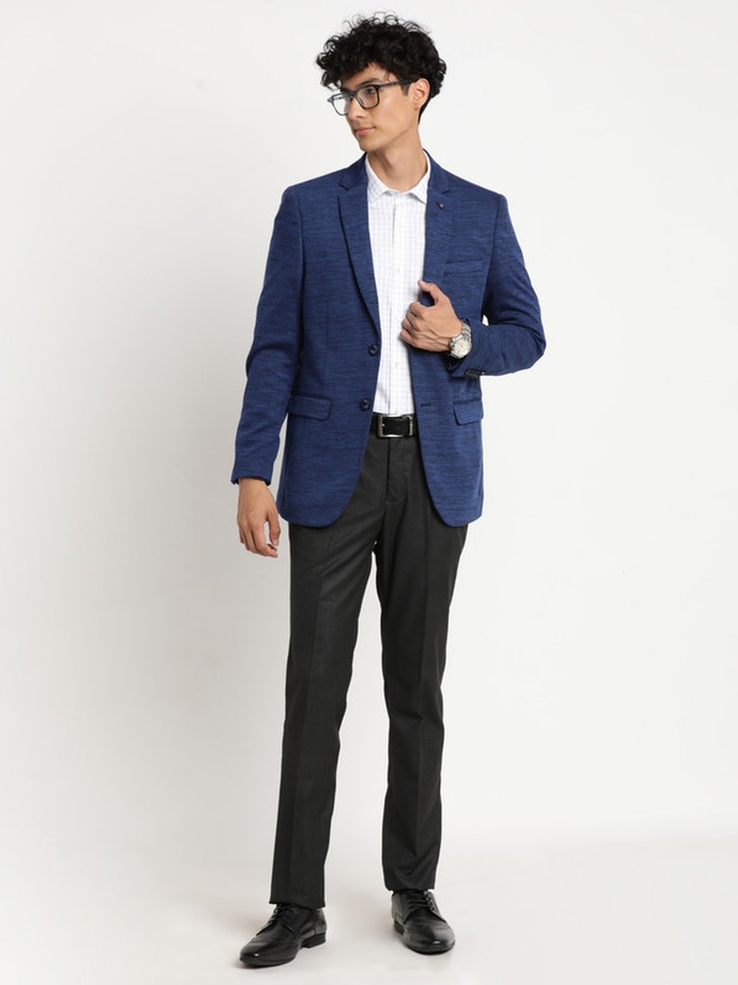 Turtle Navy Slim Fit Self Pattern Blazer