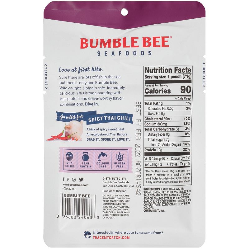 Bumble Bee Thai Chili Seasoned Tuna Pouch with Spoon - 2.5oz