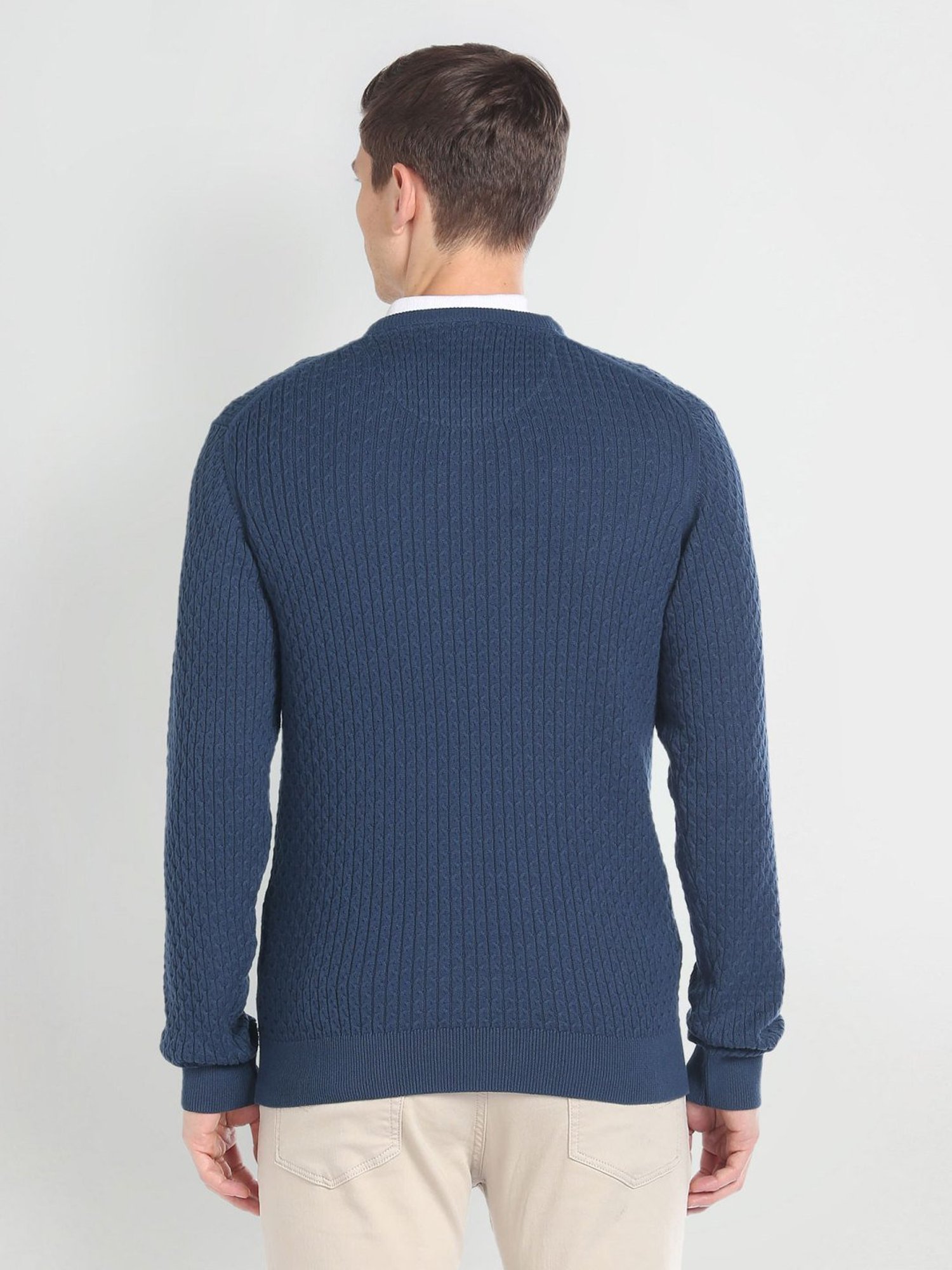 Arrow Navy Regular Fit Self Pattern Sweater