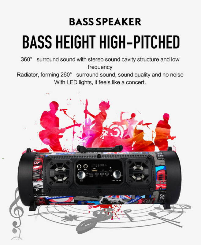 Portable Wireless Bluetooth Speaker Stereo Bass Outdoors Music AUX FM Radio USB