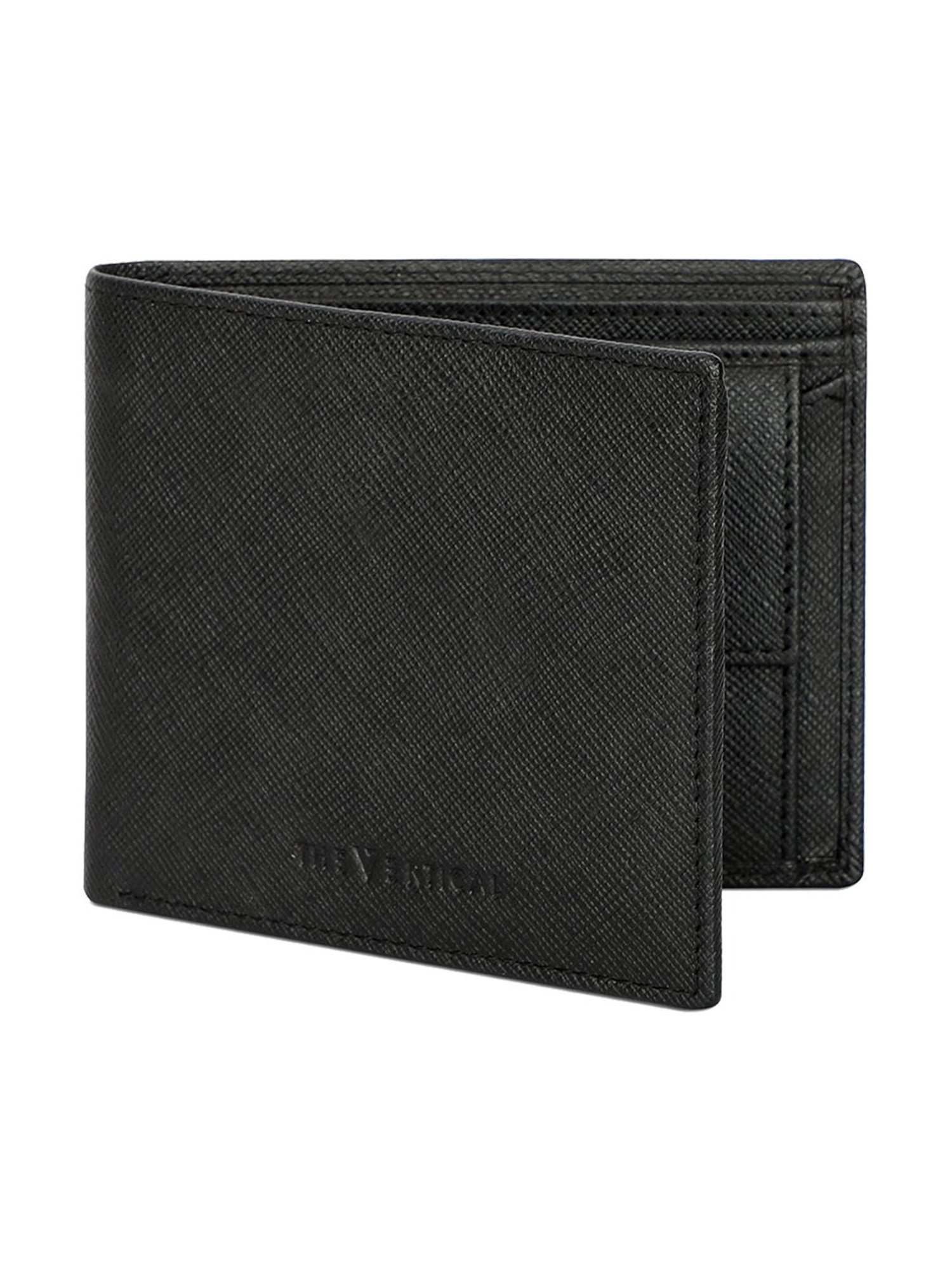The Vertical Black Textured Leather Bi-Fold Wallet for Men