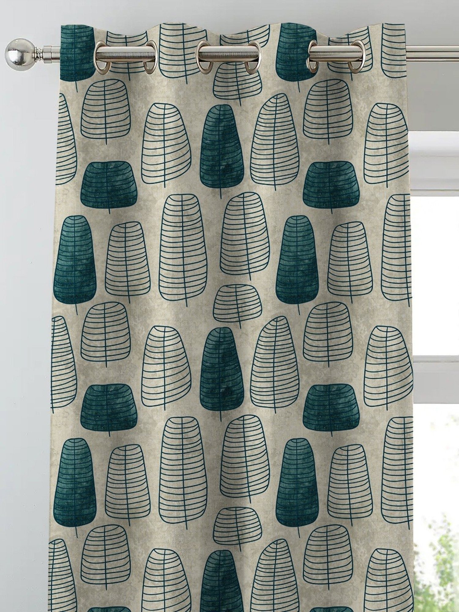 SPACES DRAPE STORY Elegent Grey & Green Polyester 8 FT Door Curtain - Set of 2