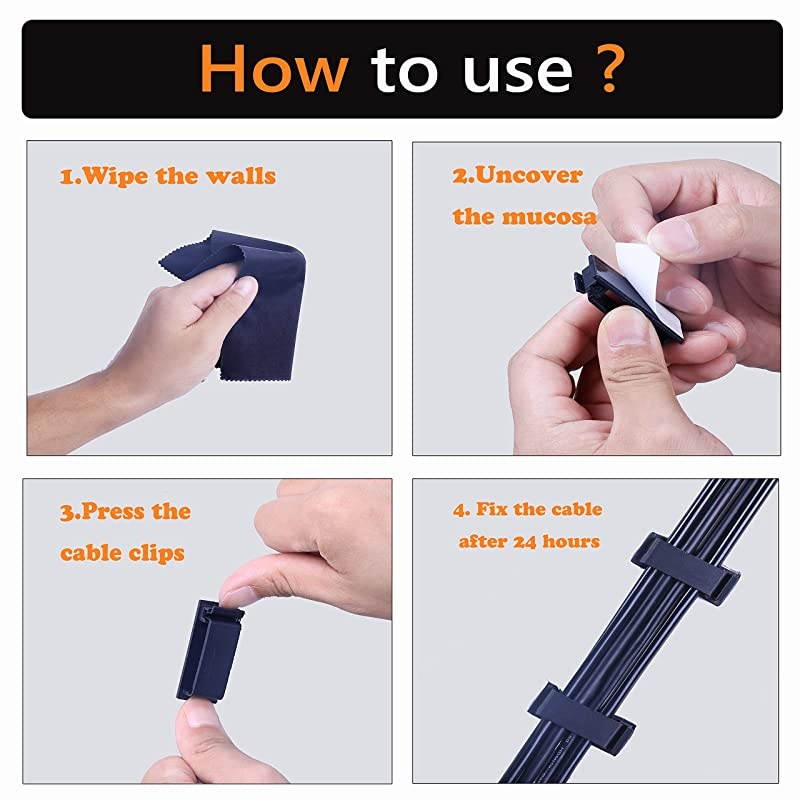 50 Pack Adhesive Cable Clips Multifunctional Cable Organizer Cord Holder for Home Office and Car Cable ManagementBlack