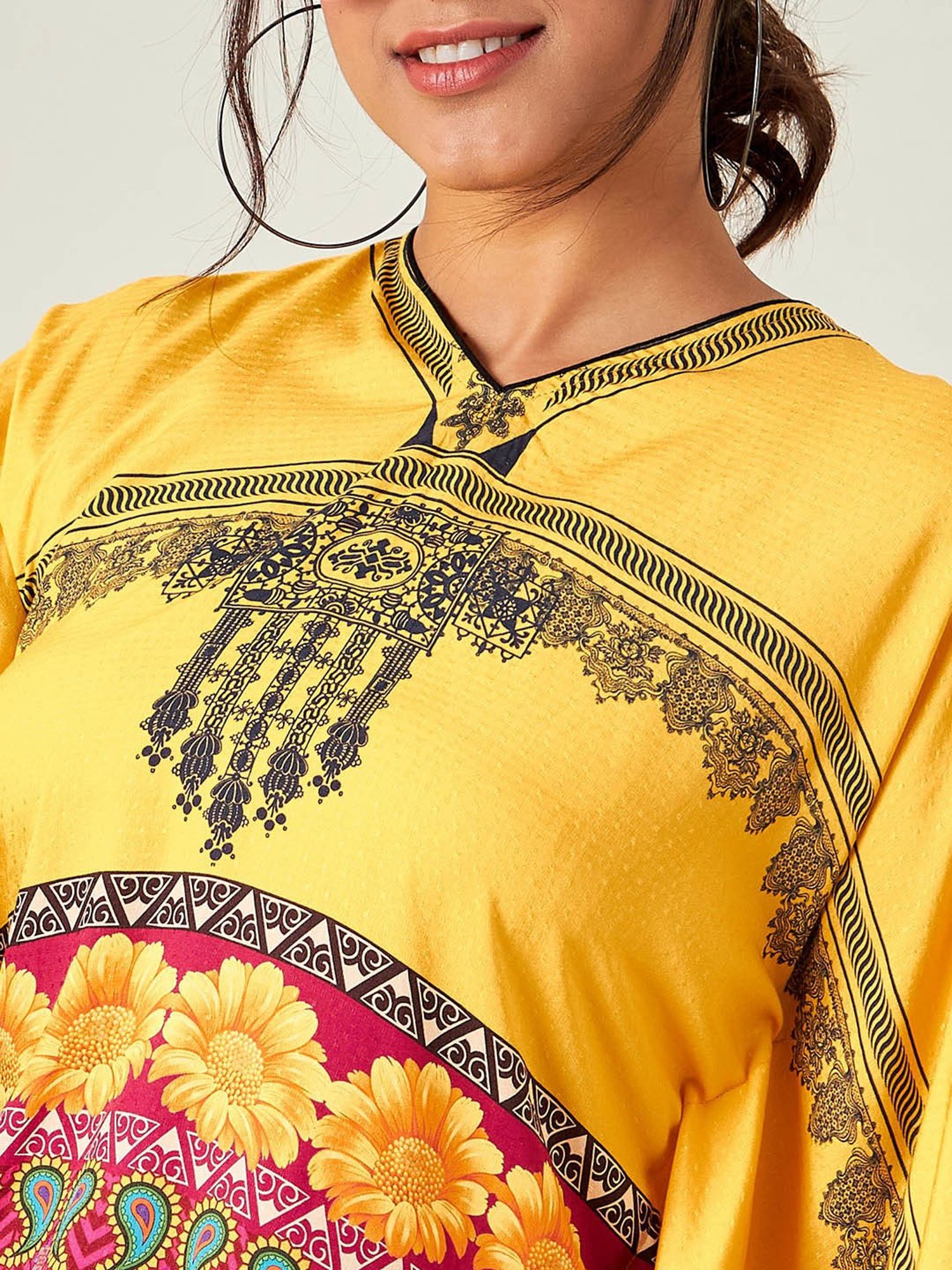 The Kaftan Company Yellow Printed Kaftan Dress