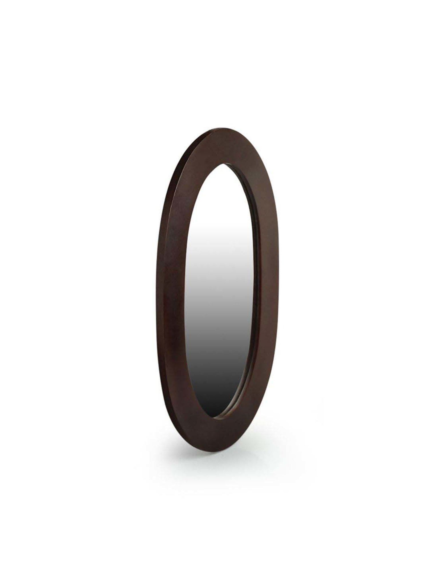 ExclusiveLane Brown Wood Flattened Oval Decorative Wall Mirror