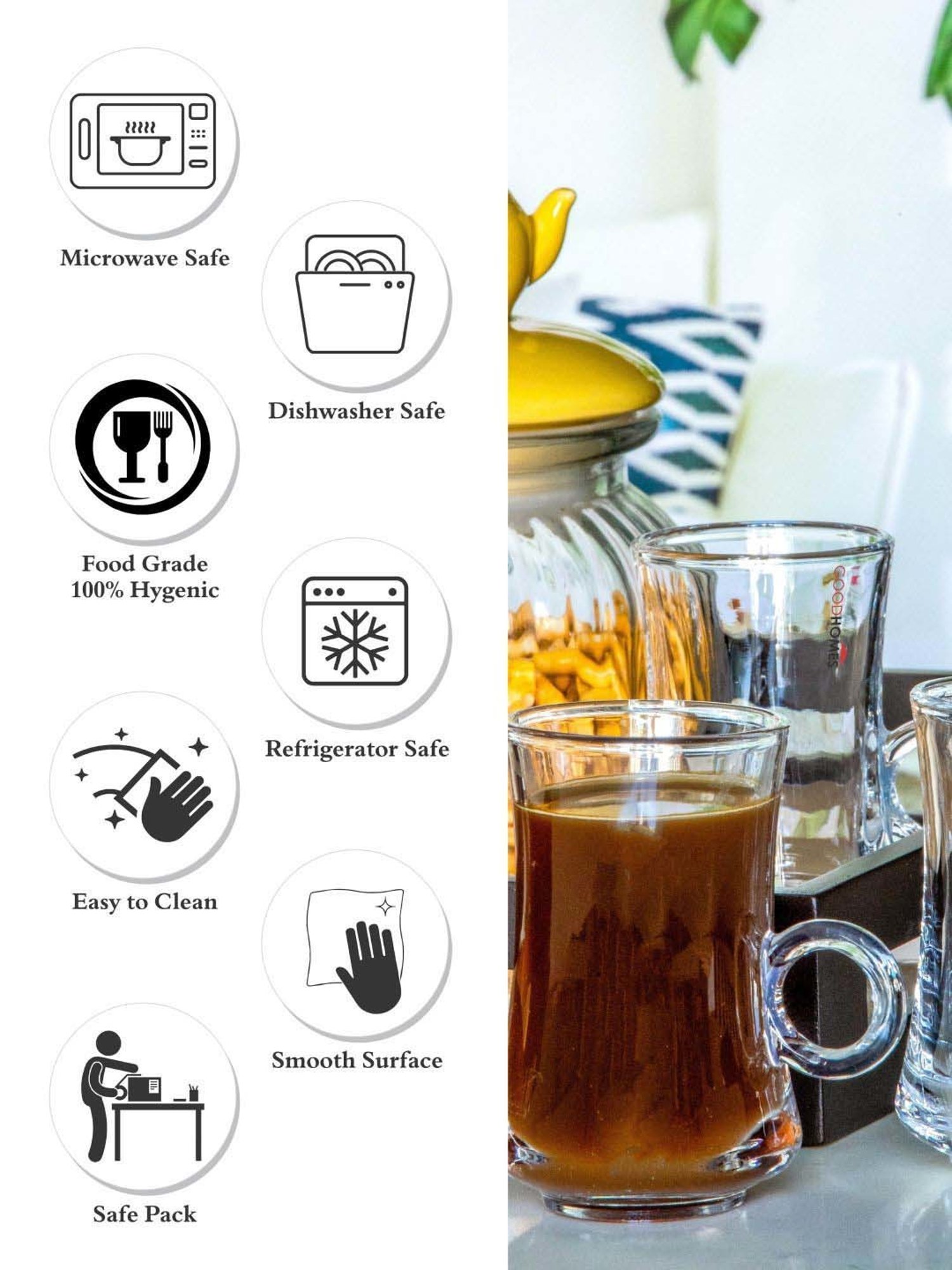 Goodhomes Transparent Glass Coffee Mug (0.105 L) - Set of 6