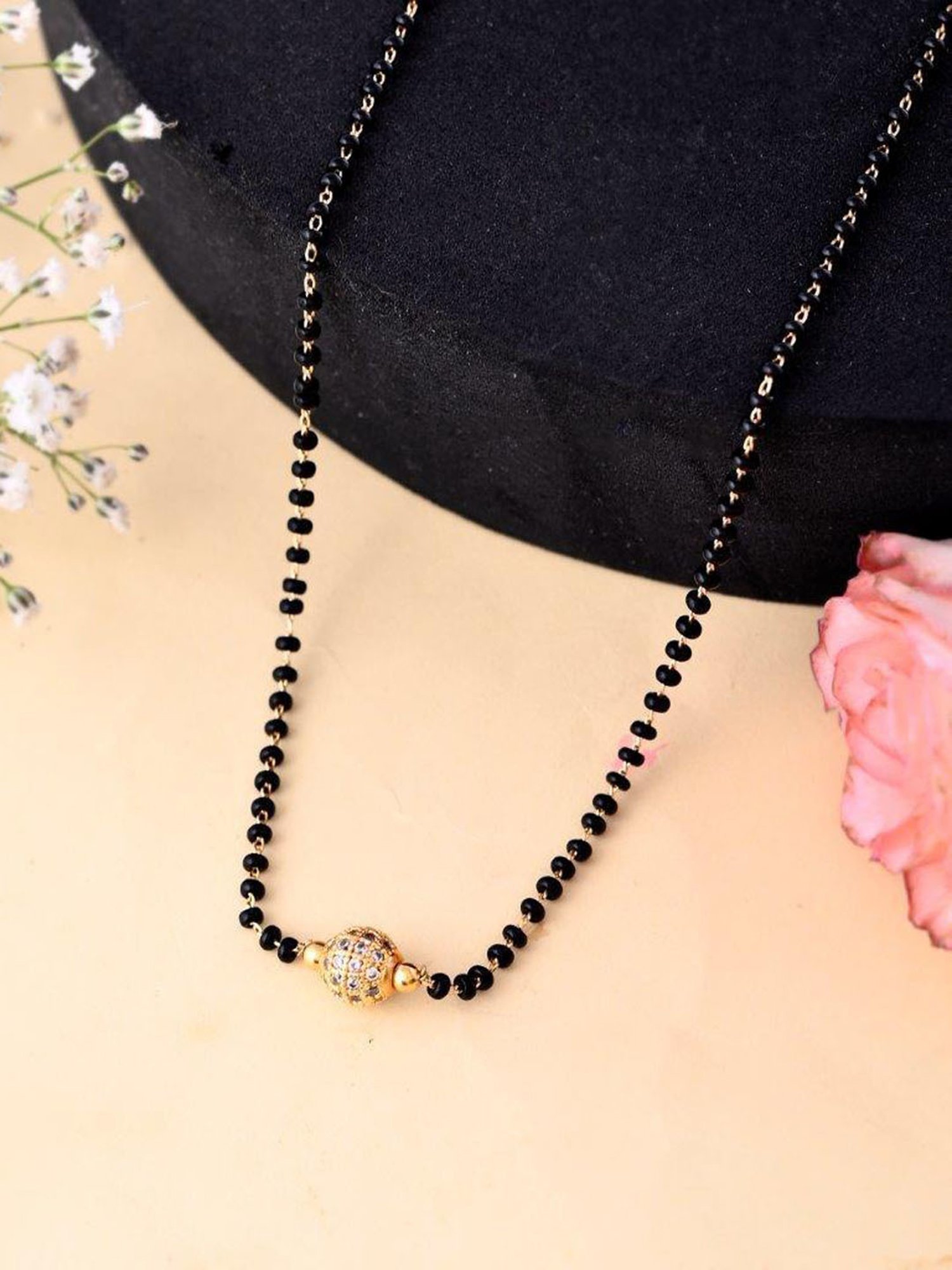 VOJ Gold-Plated AD-Studded & Beaded Mangalsutra for Women