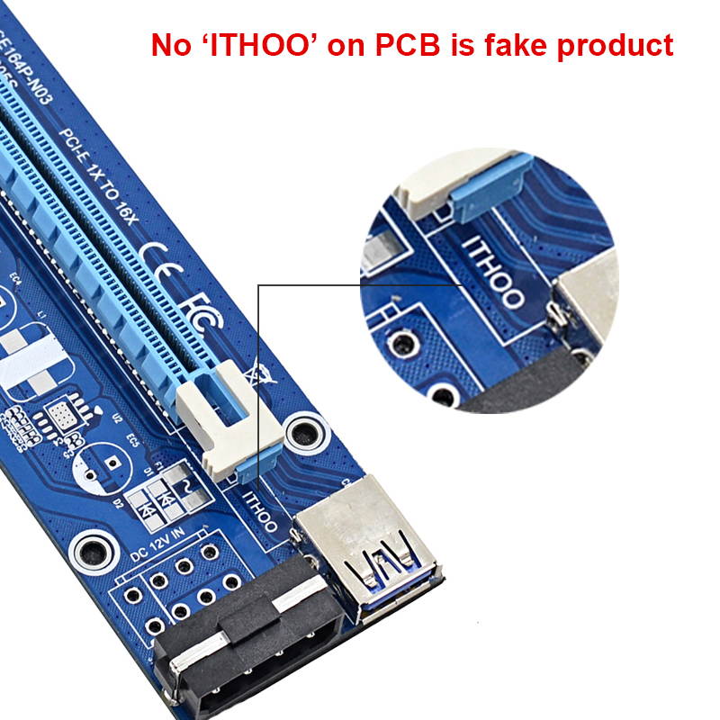 10-Pack ITHOO Molex 4pin Powered PCI-E PCI Express Extender Riser Cable- VER 006S Raiser Card- 1X to 16X PCIE USB 3.0 Adapter Card w/ 2ft USB Extension Cable - GPU Graphic Card Crypto Currency Mining