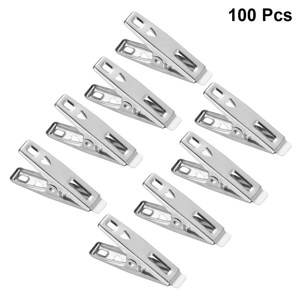 100PCS/Pack Stainless Steel Clothes Pins Windproof Antiskid Metal Clothes Clips Clothes Drying Hanger (5cm)