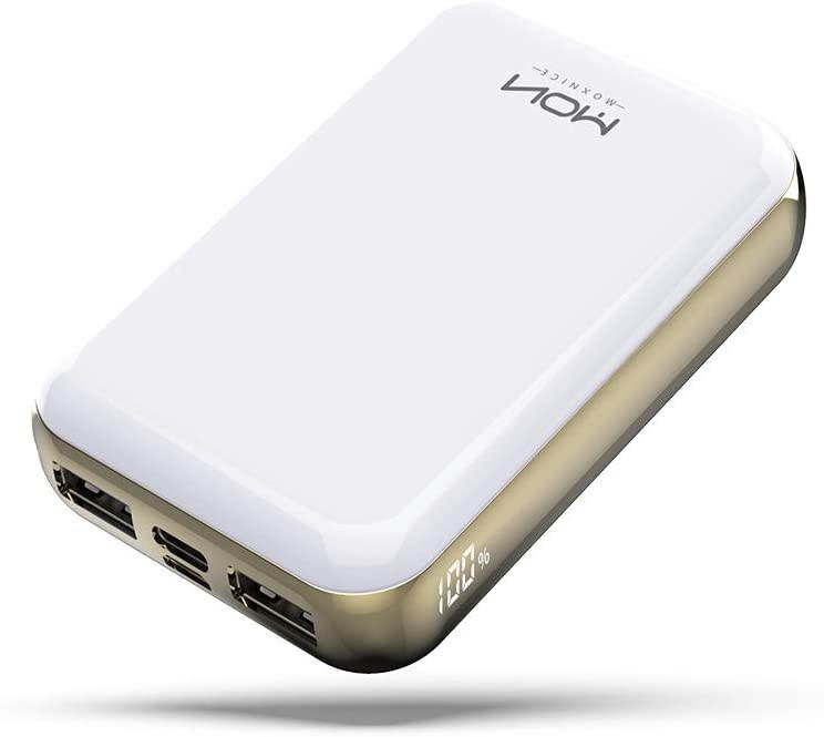 MOXNICE Power Bank Portable Phone Charger 10000mAh Powerbank USB C Battery Pack with LCD Display and Dual Output for Smartphones and Tablets Gifts for Men Women (White)