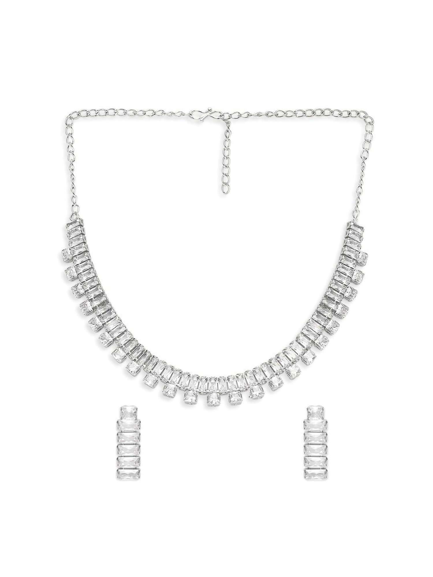 OOMPH Silver Tone American Diamond CZ Necklace Set with Earrings