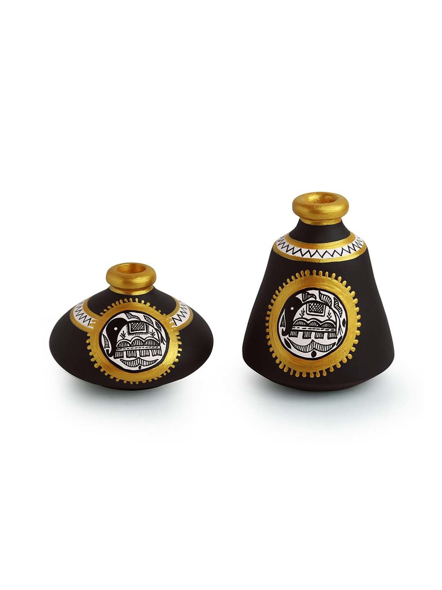 ExclusiveLane Tiny Twins Pots Showpieces With Intricate Madhubani Hand-Painting In Terracotta