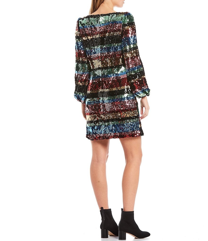 Harlyn Long Cold Shoulder Sleeve Striped Sequin Sheath Dress