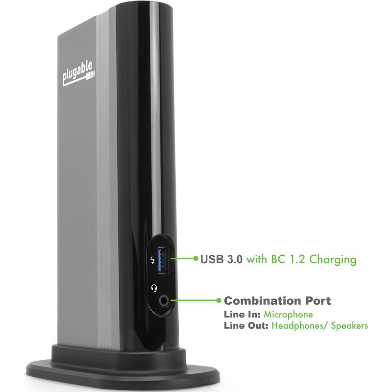 Plugable TBT3-UDV Docking Station - for Notebook/Desktop PC - 60 W - Thunderbolt 3 - 4 x USB Ports - 4 x USB 3.0 - Network (RJ-45) - DisplayPort