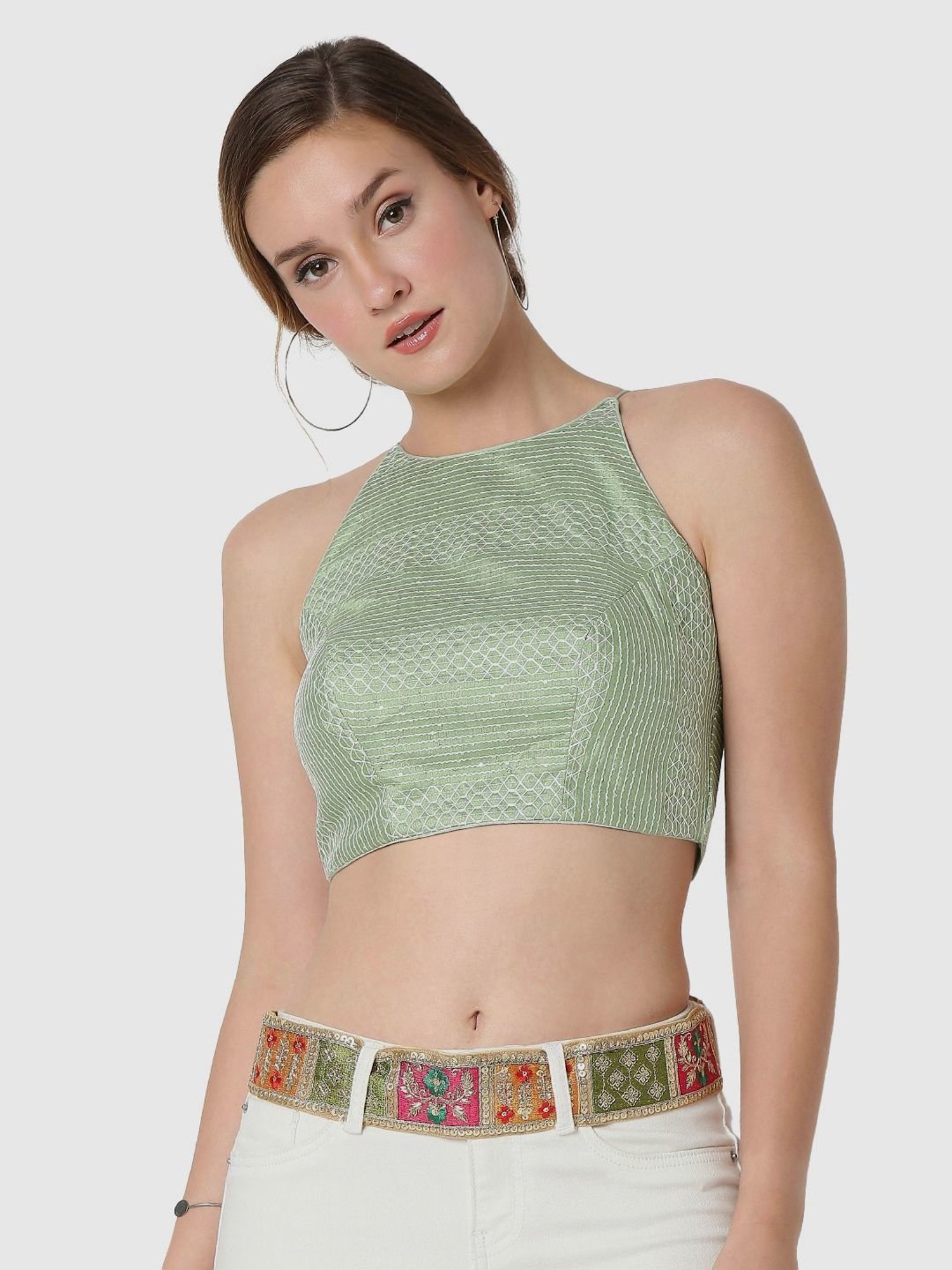 Salwar Studio Pista Green Embroidered Readymade Blouse