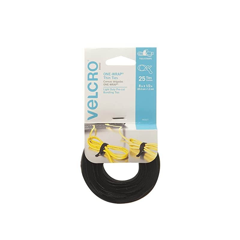 ONEWRAP Cable Ties | 25Pk | 8 x 12 Black Cord Organization Straps | Thin PreCut Design | Wire Management for Organizing Home Office and Data Centers