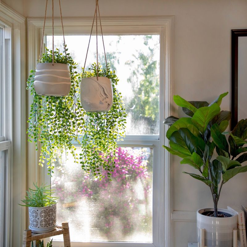 Sullivans Set of 2 Hanging Planters 26"H & 23"H Silver