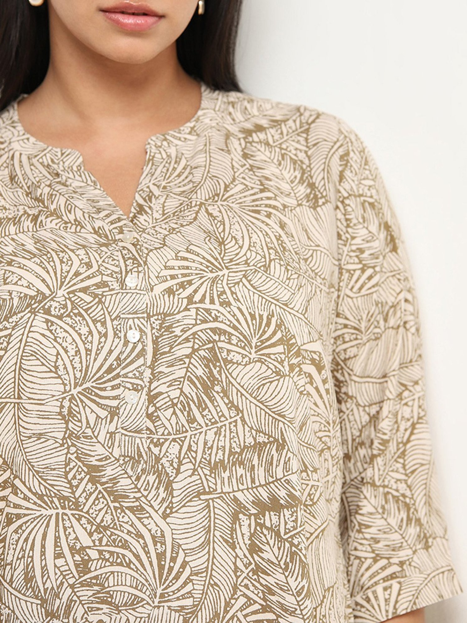 Diza by Westside Beige Leaf Design Straight Kurti